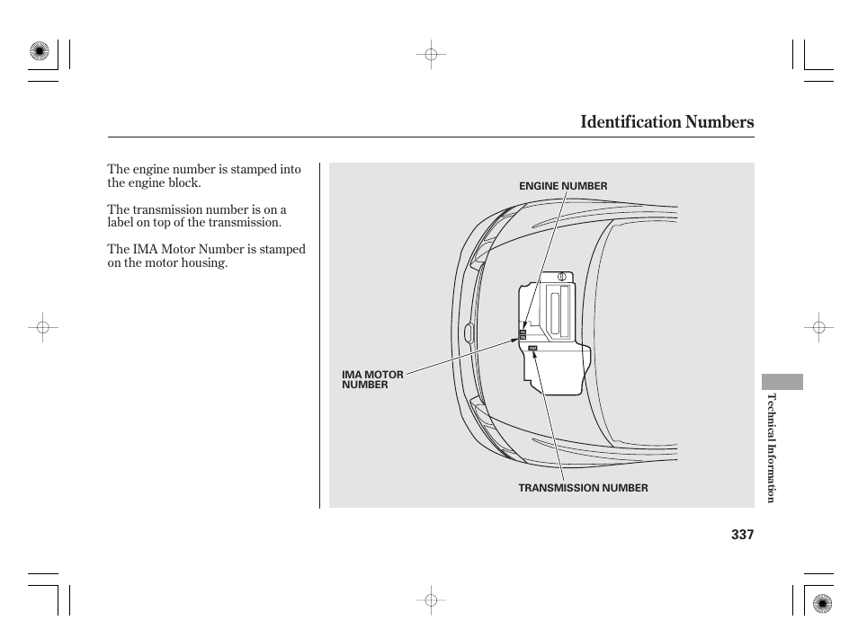 Identification numbers | HONDA 2011 Civic Hybrid User Manual | Page 343 / 374