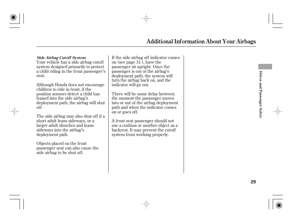 Additional information about your airbags | HONDA 2011 Civic Hybrid User Manual | Page 35 / 374