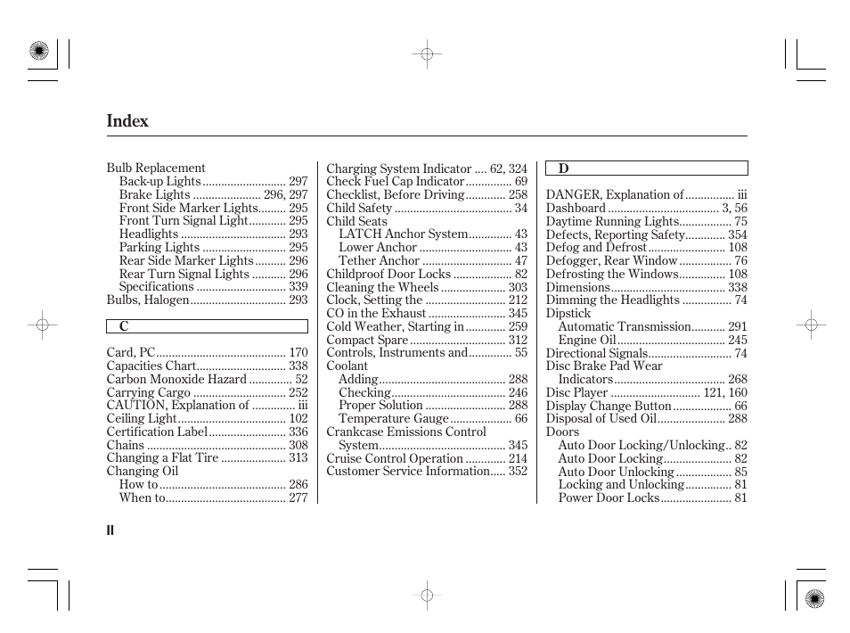 Index | HONDA 2011 Civic Hybrid User Manual | Page 364 / 374