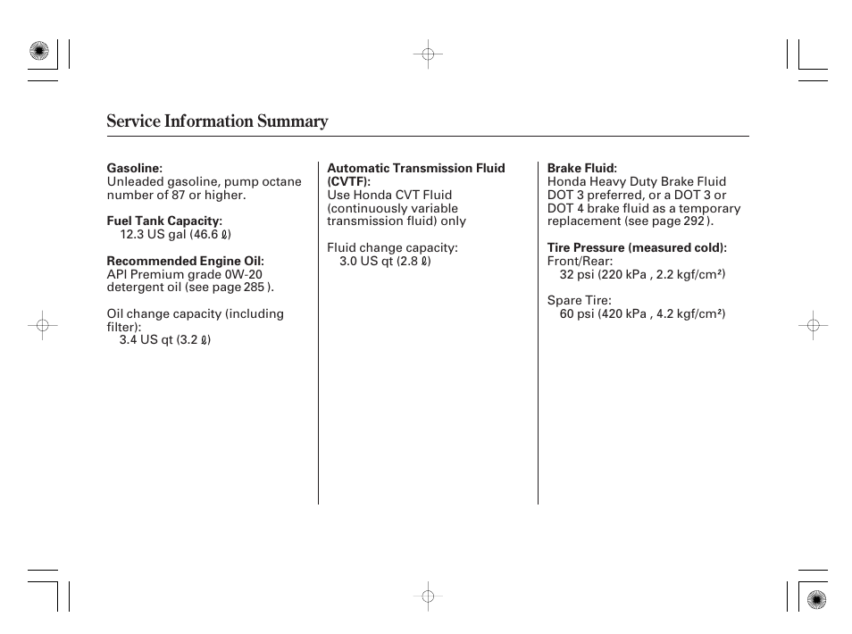Service information summary | HONDA 2011 Civic Hybrid User Manual | Page 374 / 374