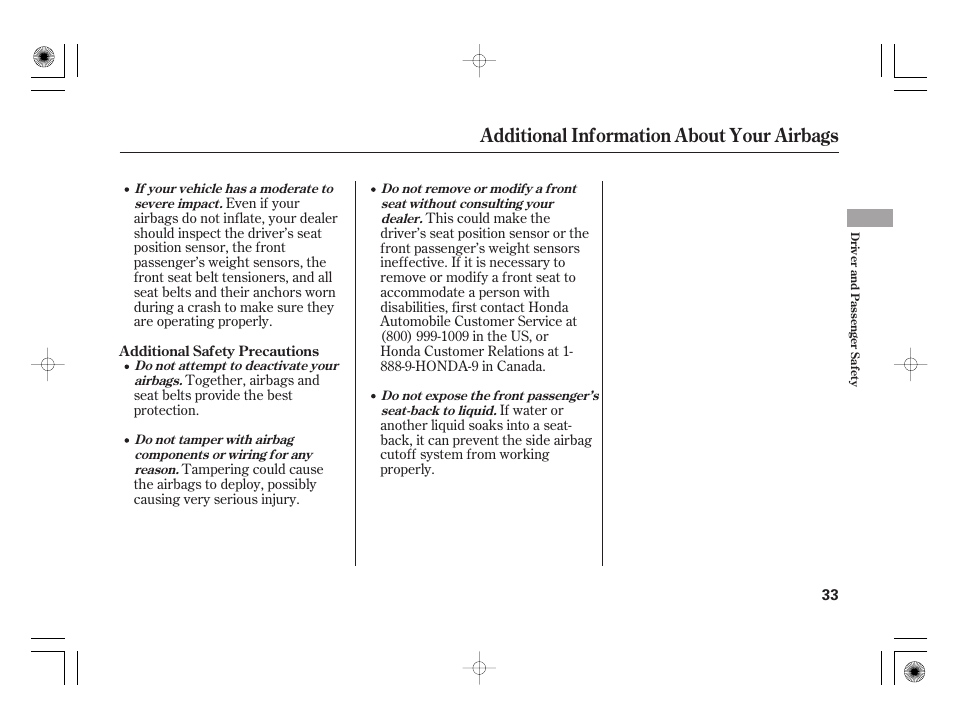 Additional information about your airbags | HONDA 2011 Civic Hybrid User Manual | Page 39 / 374