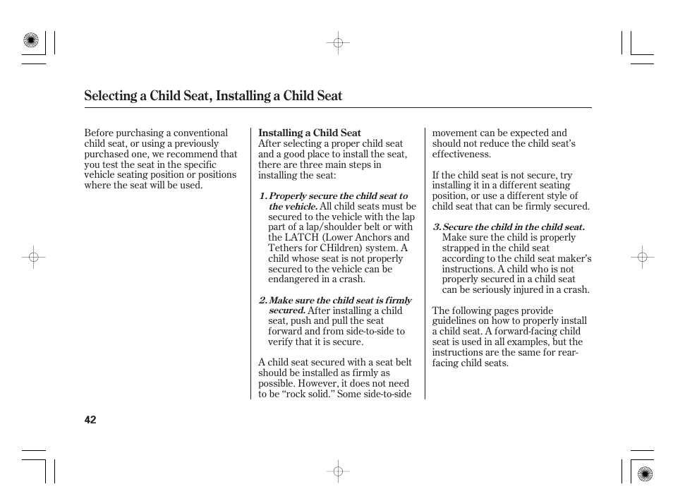 Selecting a child seat, installing a child seat | HONDA 2011 Civic Hybrid User Manual | Page 48 / 374