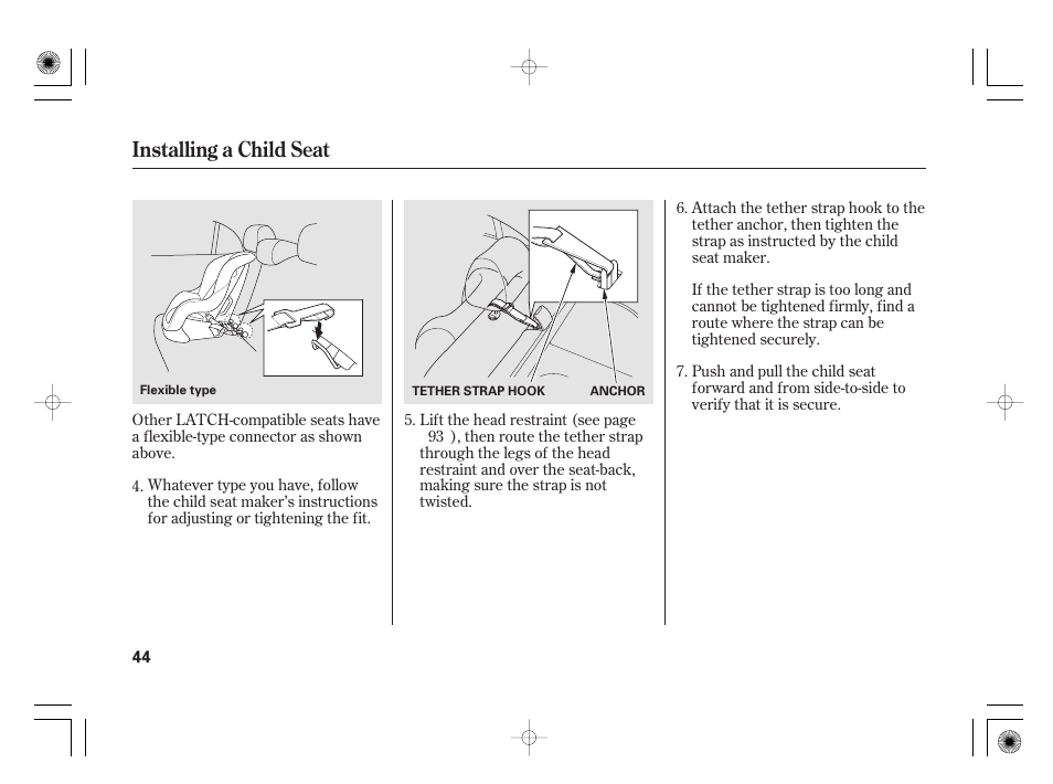 Installing a child seat | HONDA 2011 Civic Hybrid User Manual | Page 50 / 374