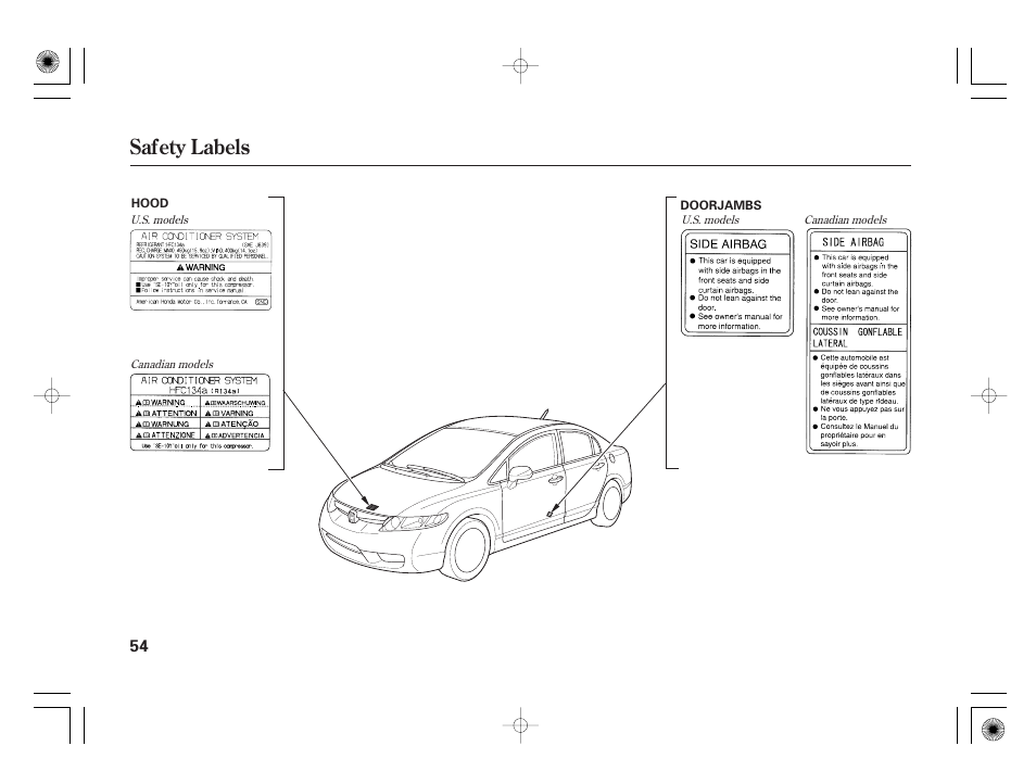 Safety labels | HONDA 2011 Civic Hybrid User Manual | Page 60 / 374