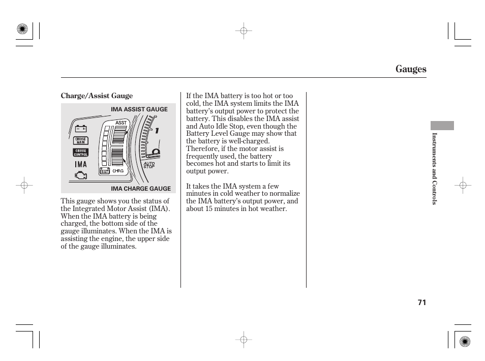 Gauges | HONDA 2011 Civic Hybrid User Manual | Page 77 / 374