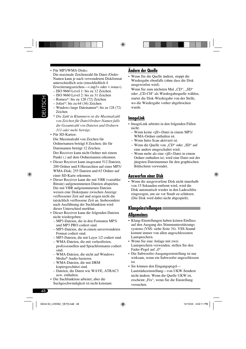 Deutsch, Klangeinstellungen | JVC KD-LHX552 User Manual | Page 100 / 159