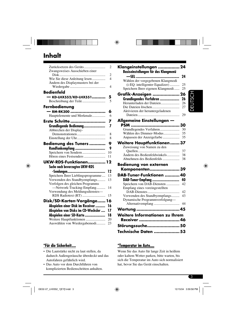 Inhalt, Deutsch | JVC KD-LHX552 User Manual | Page 55 / 159