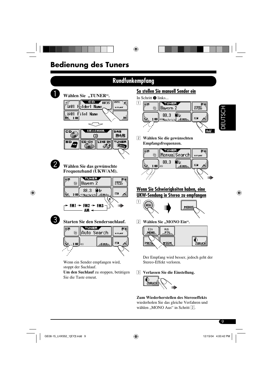 Bedienung des tuners, Rundfunkempfang | JVC KD-LHX552 User Manual | Page 61 / 159