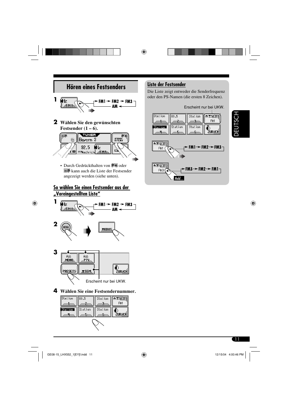 Hören eines festsenders, Deutsch | JVC KD-LHX552 User Manual | Page 63 / 159