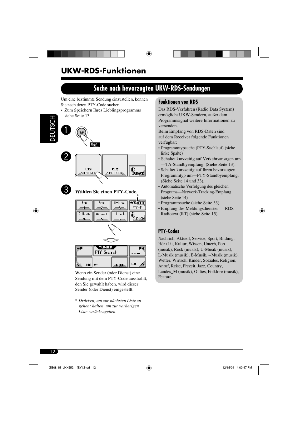 Ukw-rds-funktionen, Suche nach bevorzugten ukw-rds-sendungen | JVC KD-LHX552 User Manual | Page 64 / 159