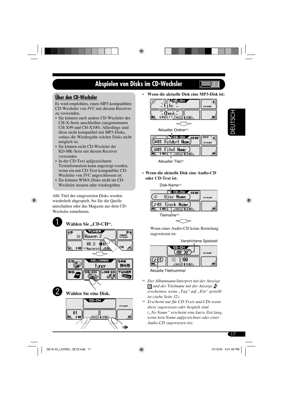 Abspielen von disks im cd-wechsler, Deutsch | JVC KD-LHX552 User Manual | Page 69 / 159