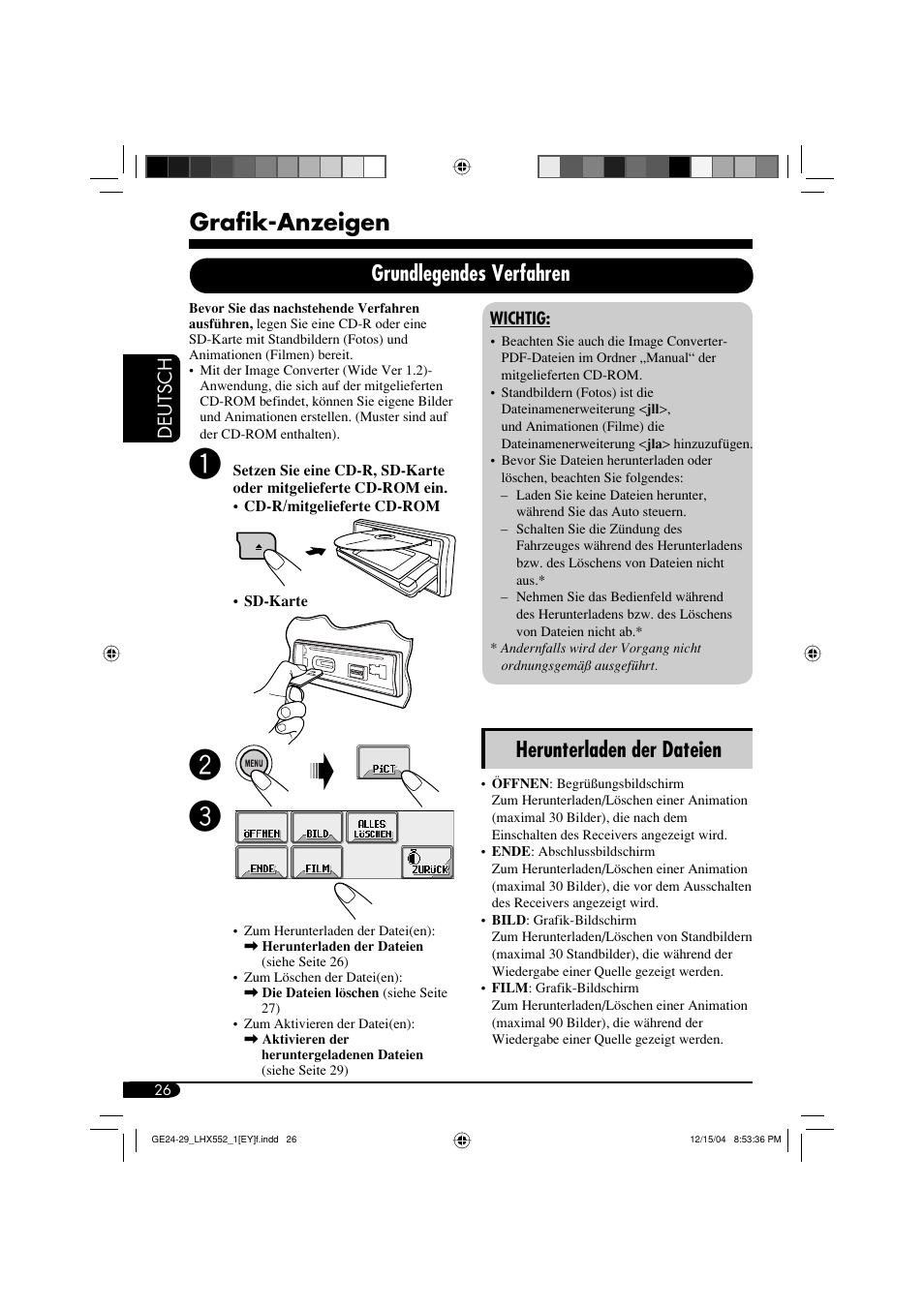 Grafik-anzeigen, Herunterladen der dateien, Grundlegendes verfahren | JVC KD-LHX552 User Manual | Page 78 / 159