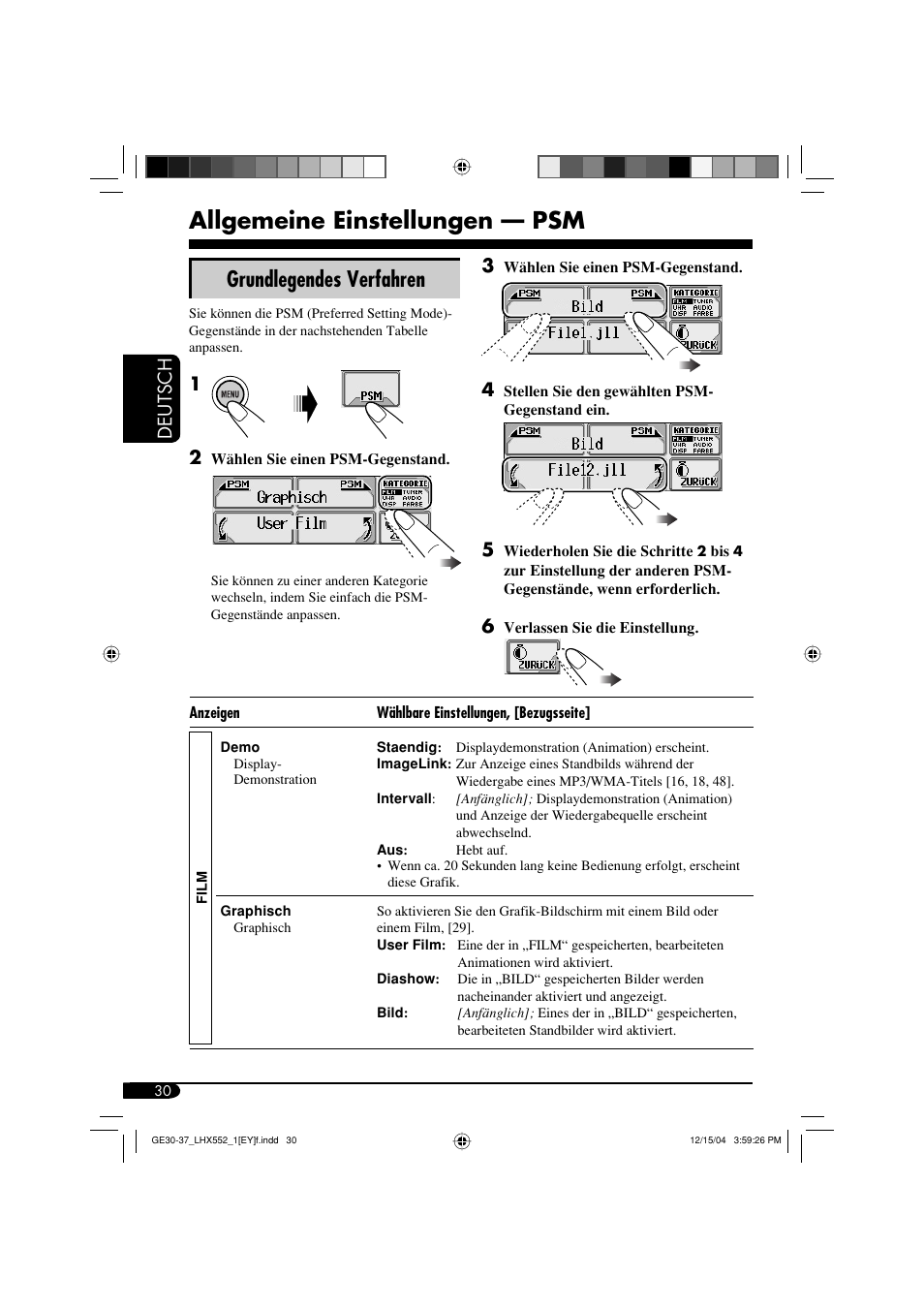 Allgemeine einstellungen — psm, Grundlegendes verfahren, Deutsch | JVC KD-LHX552 User Manual | Page 82 / 159