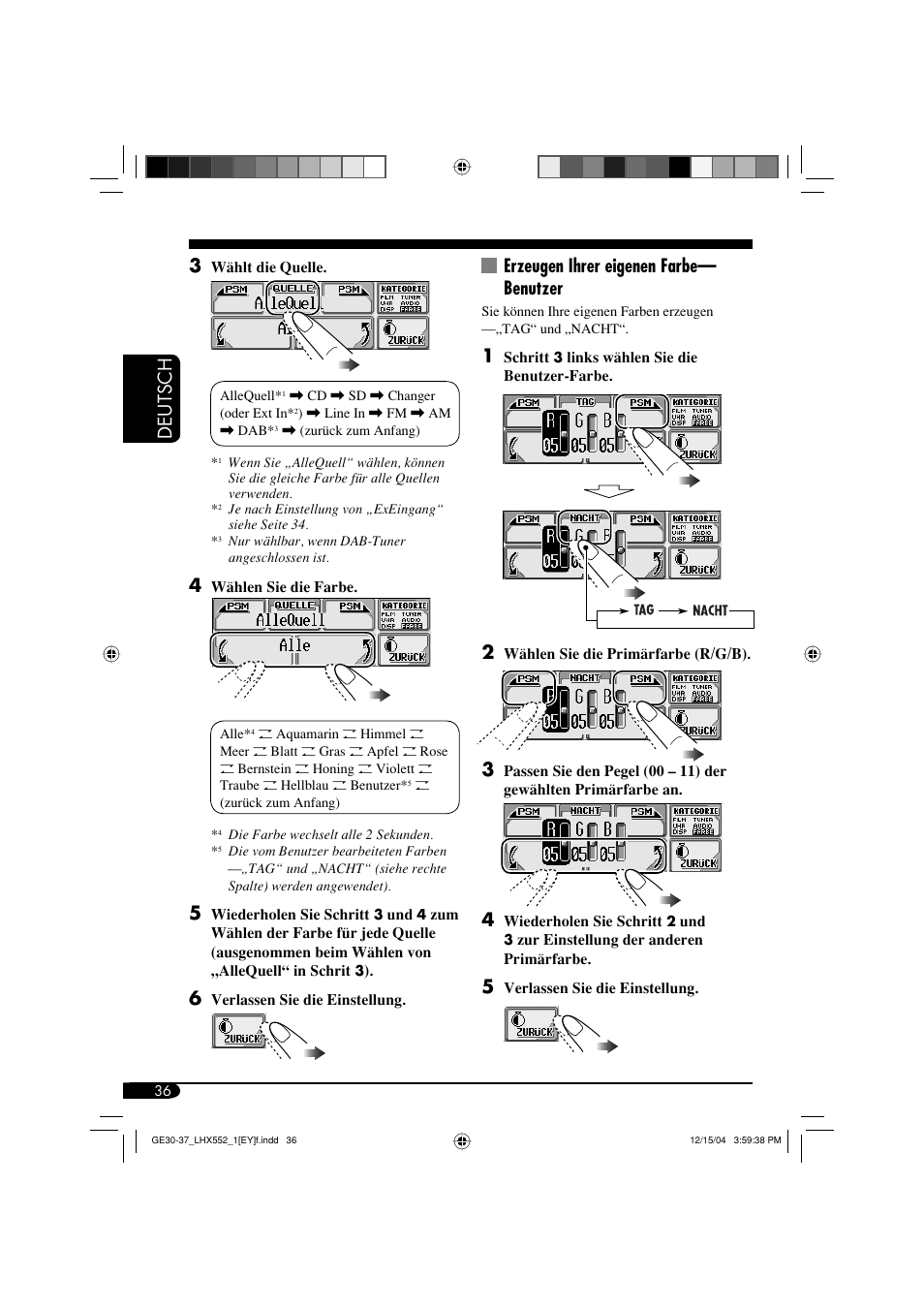 Deutsch erzeugen ihrer eigenen farbe— benutzer | JVC KD-LHX552 User Manual | Page 88 / 159