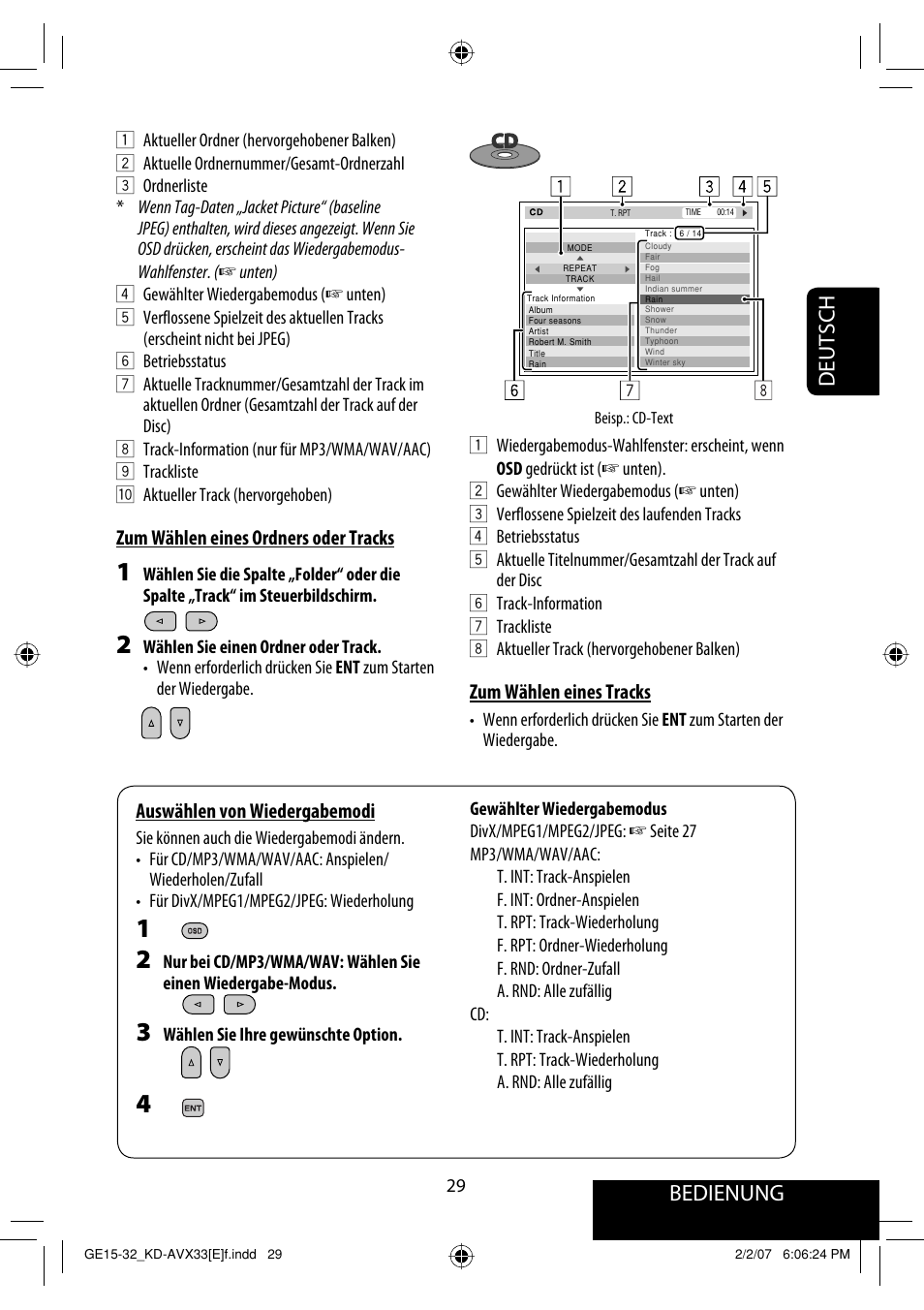Bedienung, Deutsch | JVC KD-AVX33 User Manual | Page 101 / 285