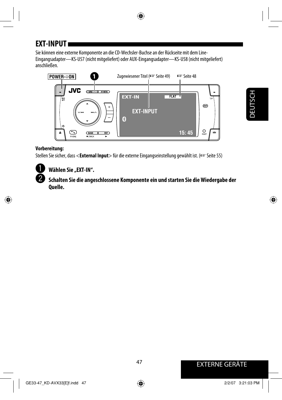 Ext-input, Externe geräte deutsch | JVC KD-AVX33 User Manual | Page 119 / 285