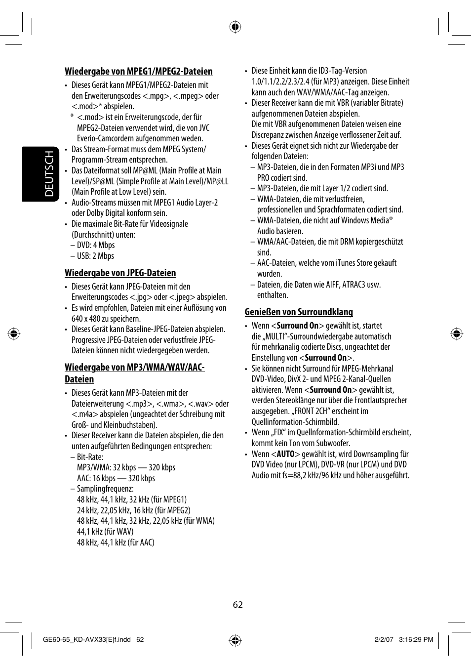 Deutsch | JVC KD-AVX33 User Manual | Page 134 / 285