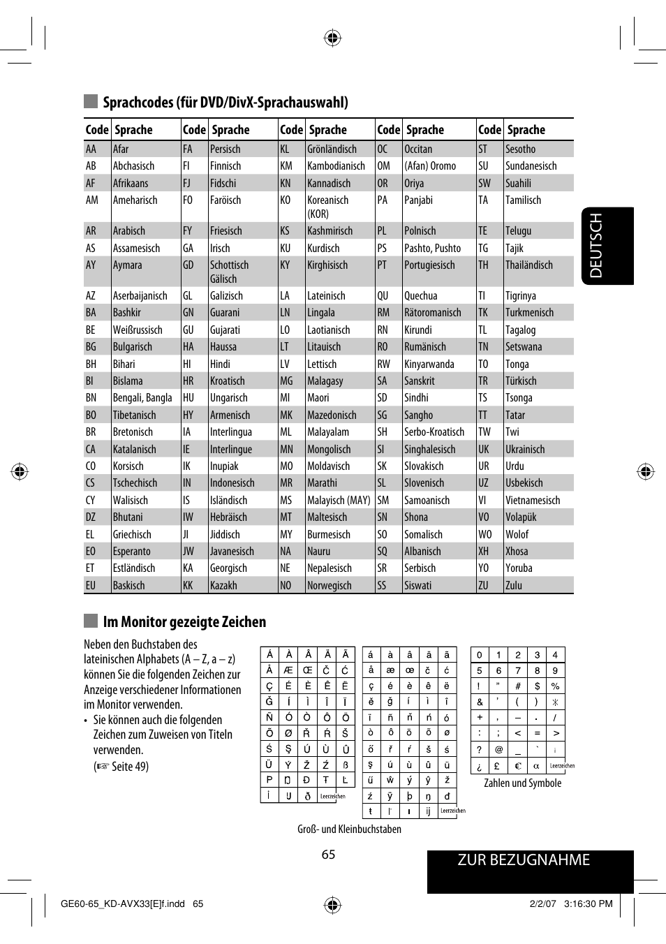 Zur bezugnahme deutsch | JVC KD-AVX33 User Manual | Page 137 / 285