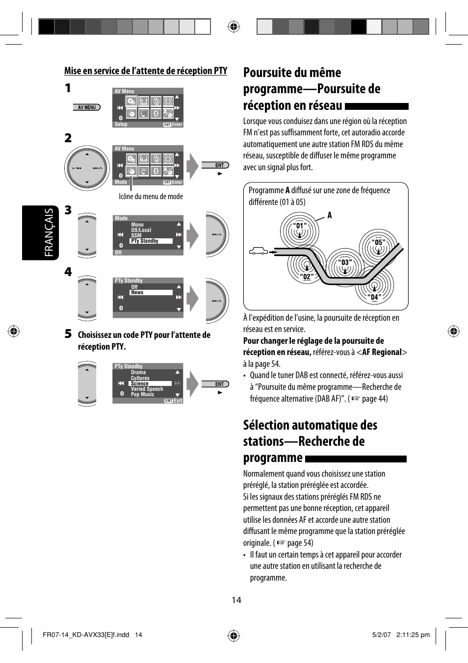 Français, Mise en service de l’attente de réception pty | JVC KD-AVX33 User Manual | Page 156 / 285