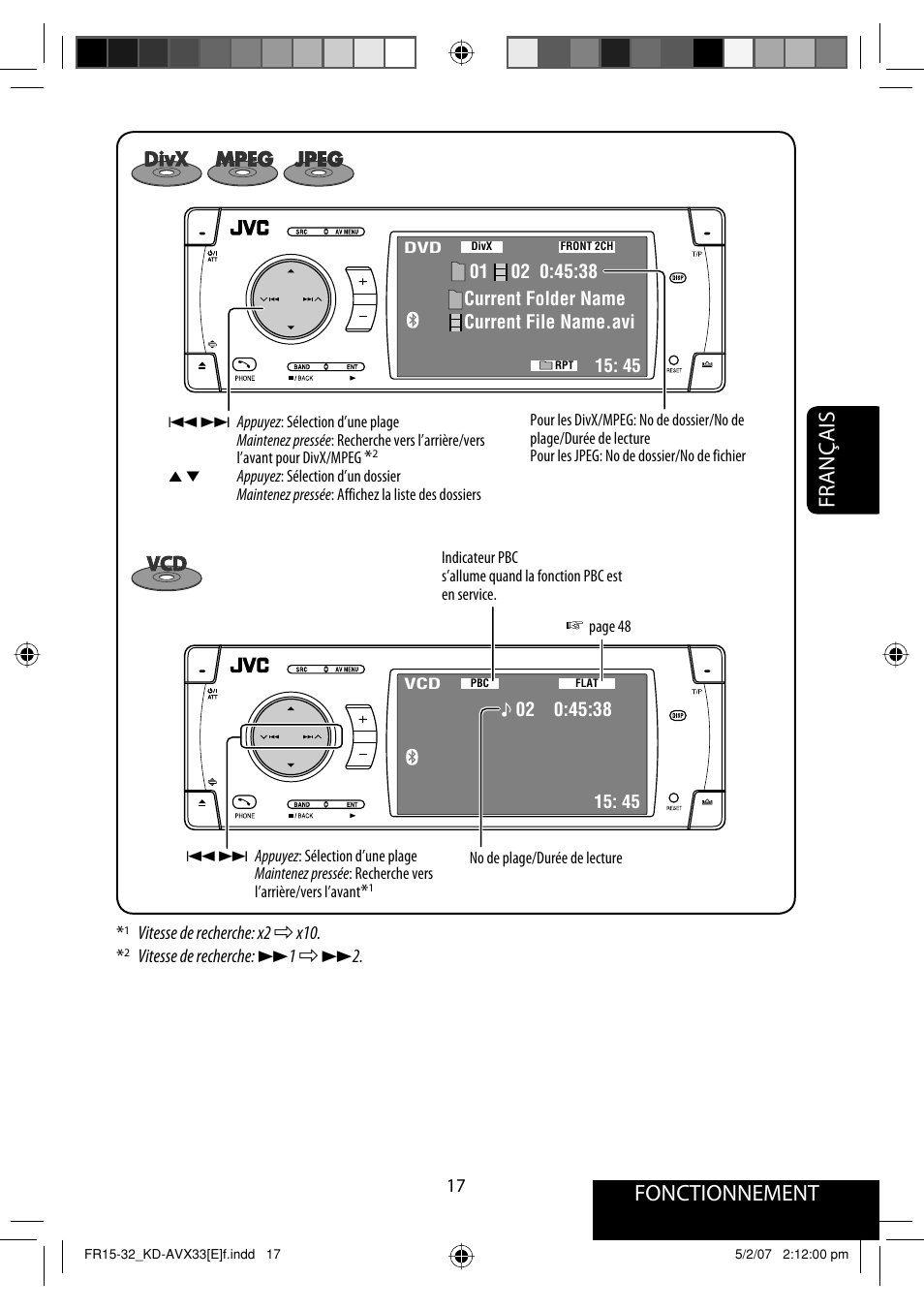 Fonctionnement, Français | JVC KD-AVX33 User Manual | Page 159 / 285