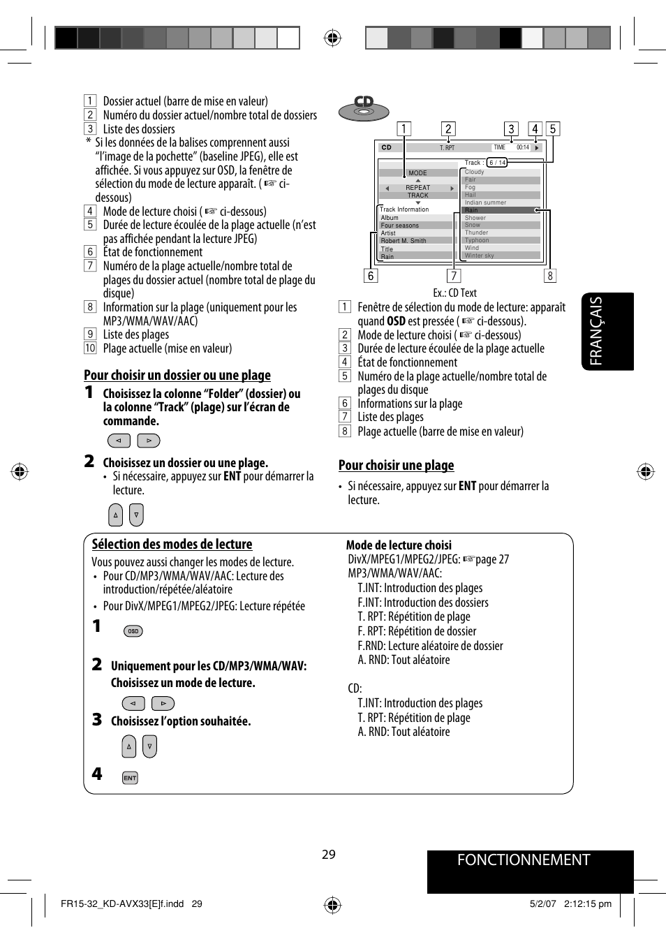 Fonctionnement, Français | JVC KD-AVX33 User Manual | Page 171 / 285