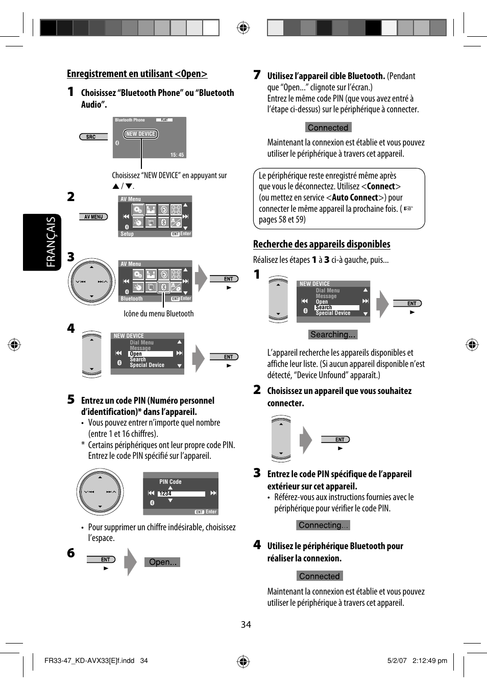 Français, Enregistrement en utilisant <open, Recherche des appareils disponibles | JVC KD-AVX33 User Manual | Page 176 / 285