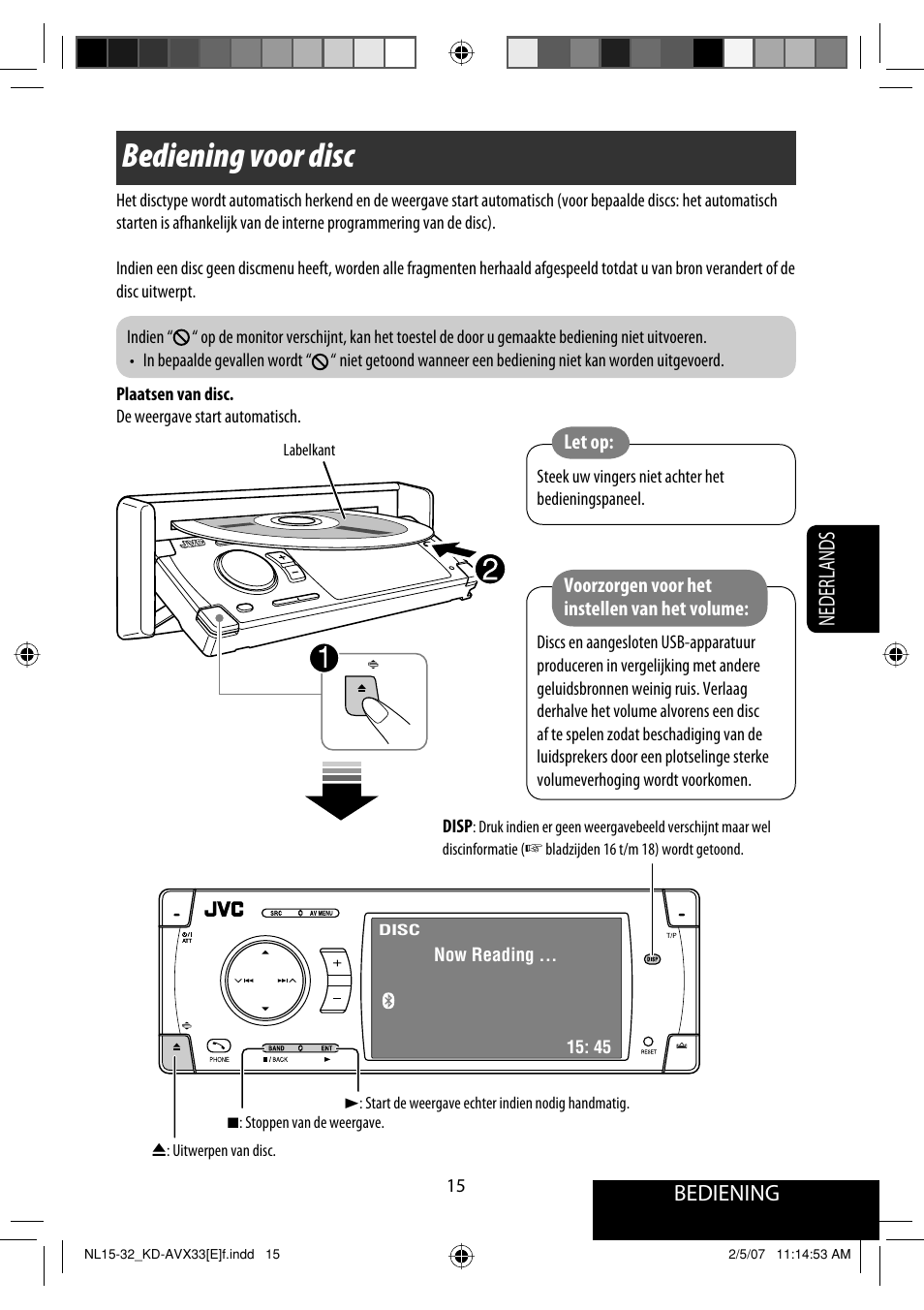Bediening voor disc, Bediening, Nederlands | JVC KD-AVX33 User Manual | Page 227 / 285