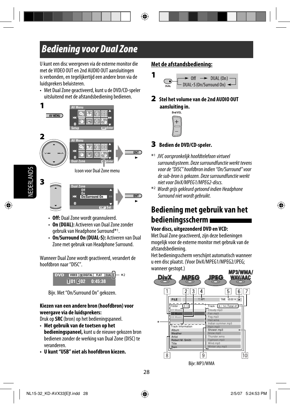 Bediening voor dual zone, Bediening met gebruik van het bedieningsscherm, Nederlands | Met de afstandsbediening | JVC KD-AVX33 User Manual | Page 240 / 285
