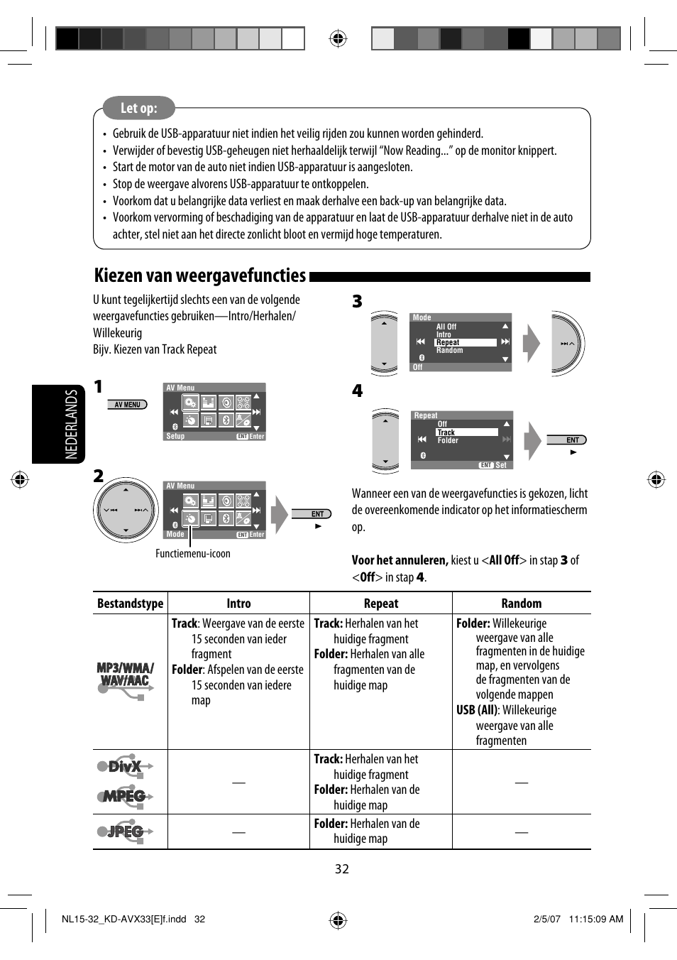 Kiezen van weergavefuncties, Nederlands, Let op | JVC KD-AVX33 User Manual | Page 244 / 285