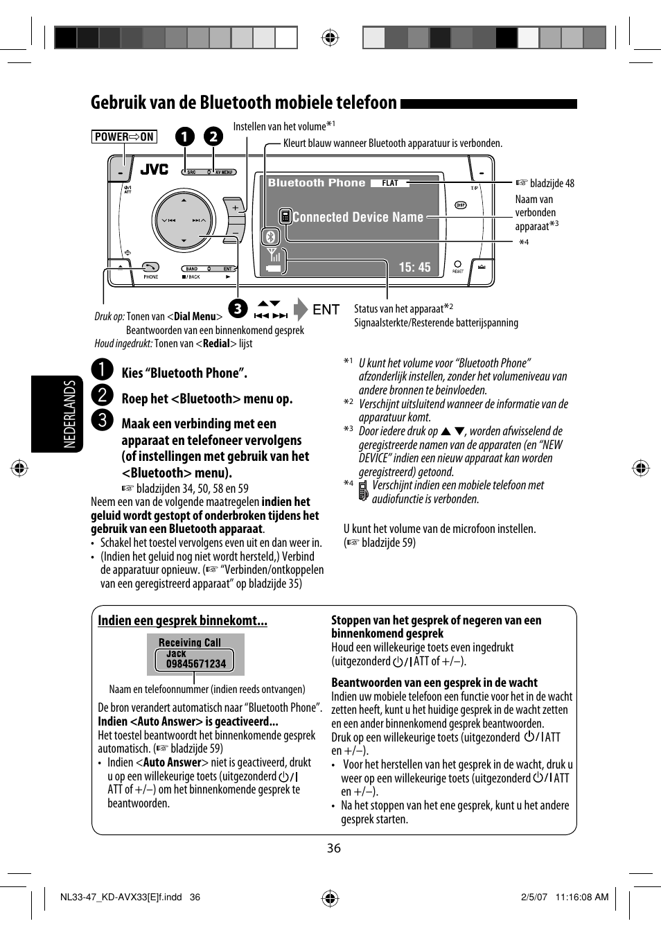 Gebruik van de bluetooth mobiele telefoon, Nederlands | JVC KD-AVX33 User Manual | Page 248 / 285