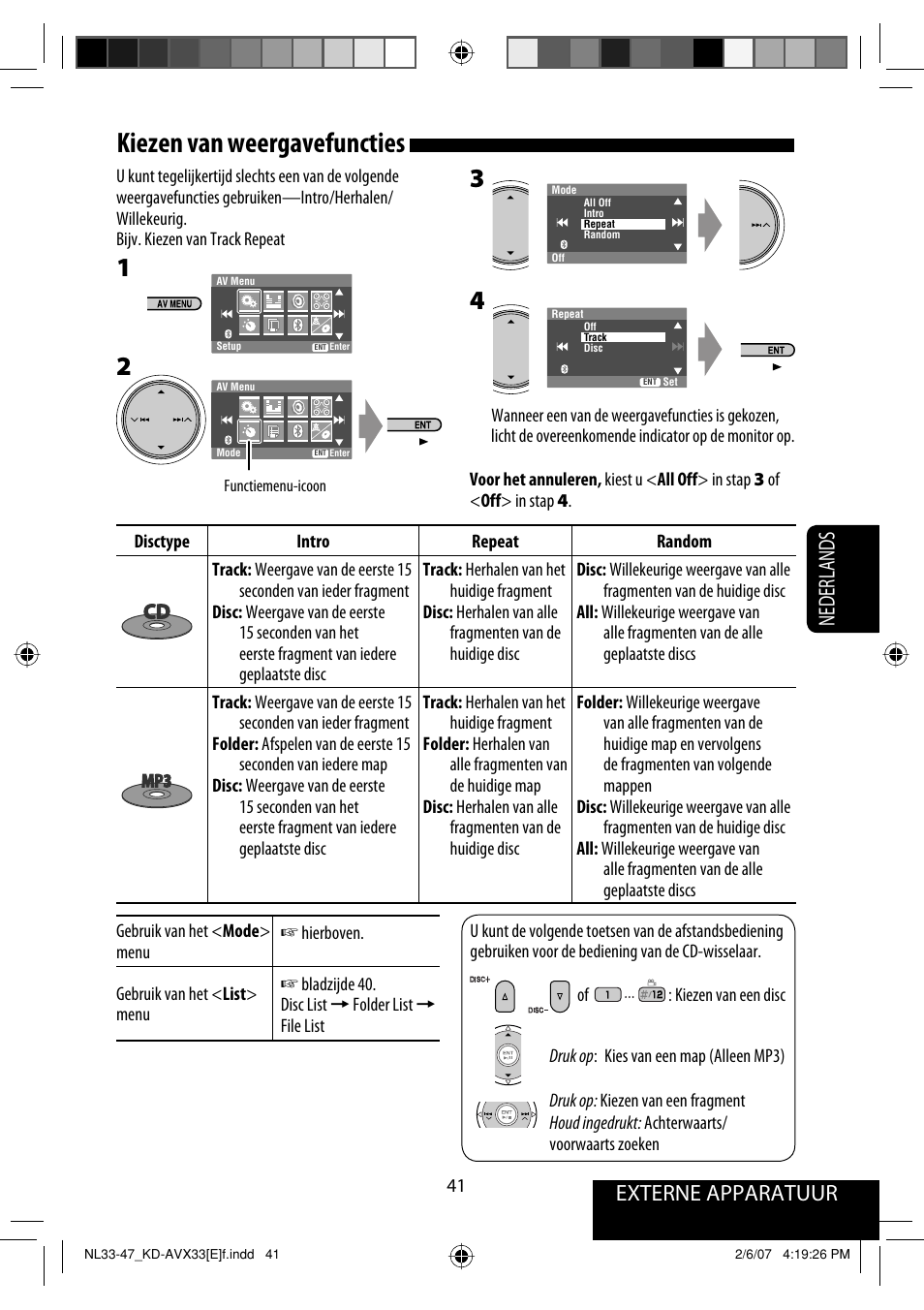 Kiezen van weergavefuncties, Externe apparatuur nederlands | JVC KD-AVX33 User Manual | Page 253 / 285