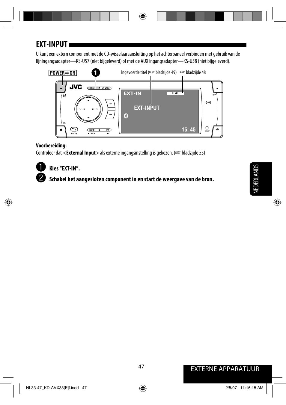 Ext-input, Externe apparatuur nederlands | JVC KD-AVX33 User Manual | Page 259 / 285