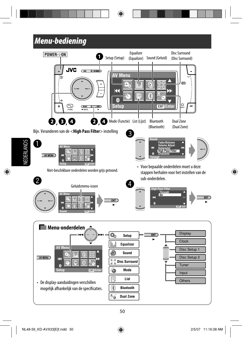 Menu-bediening, Nederlands, Menu-onderdelen | JVC KD-AVX33 User Manual | Page 262 / 285