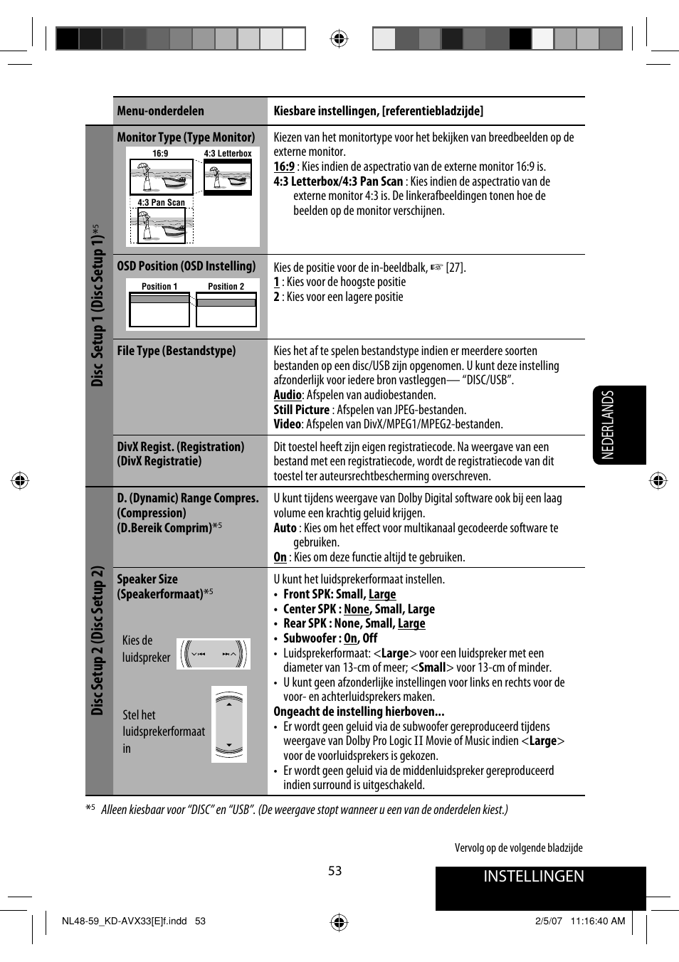 Instellingen, Nederlands, Disc setup 1 (disc setup 1) | Disc setup 2 (disc setup 2) | JVC KD-AVX33 User Manual | Page 265 / 285