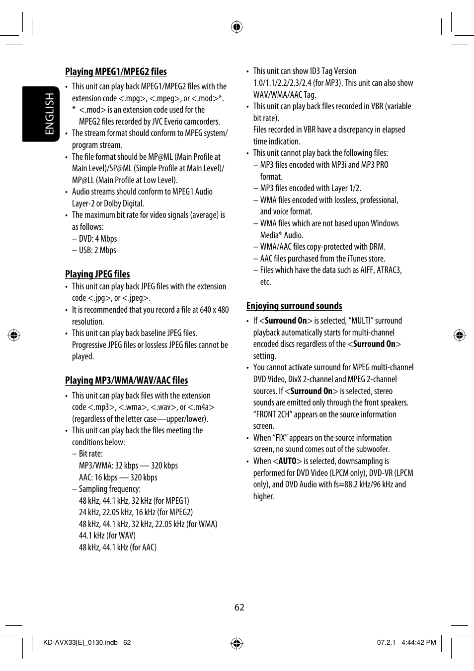 English | JVC KD-AVX33 User Manual | Page 64 / 285