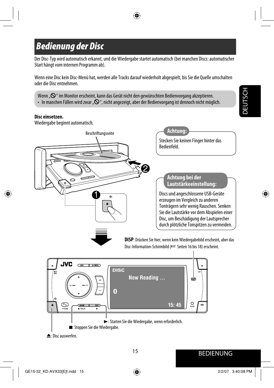 Bedienung der disc, Bedienung, Deutsch | JVC KD-AVX33 User Manual | Page 87 / 285