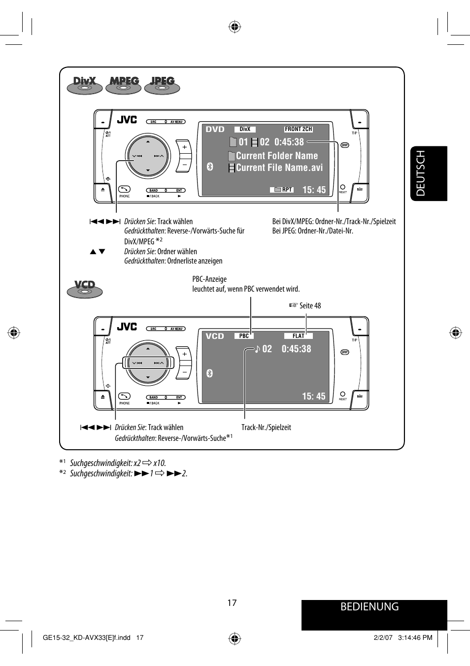 Bedienung, Deutsch | JVC KD-AVX33 User Manual | Page 89 / 285