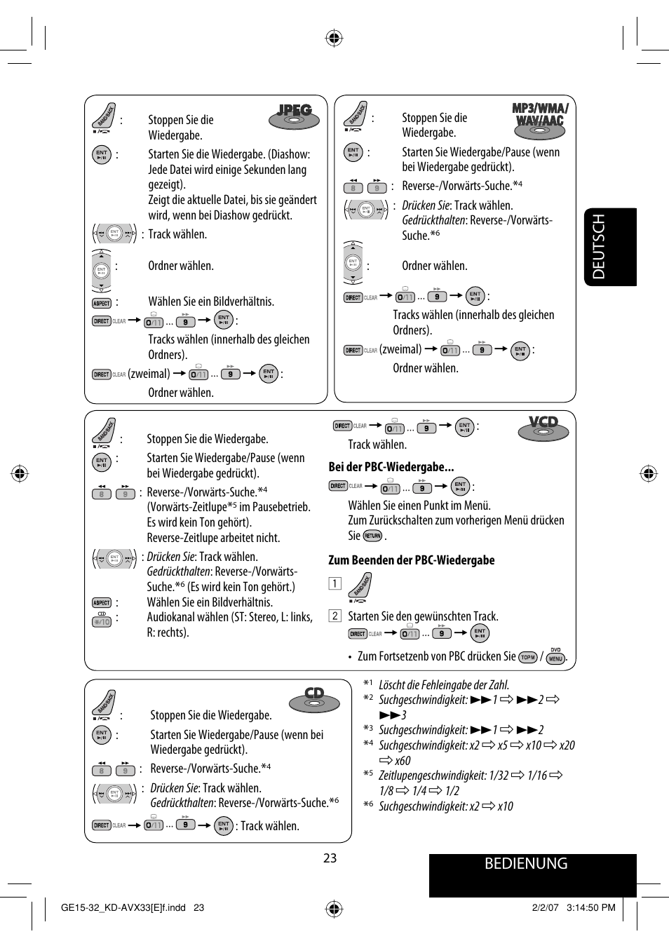 Bedienung, Deutsch | JVC KD-AVX33 User Manual | Page 95 / 285