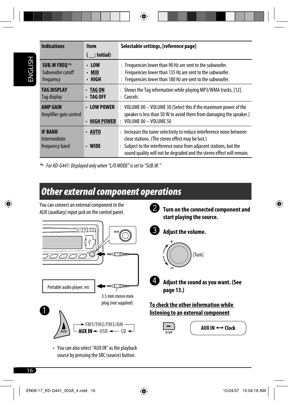 Other external component operations | JVC KD-G441 User Manual | Page 16 / 74