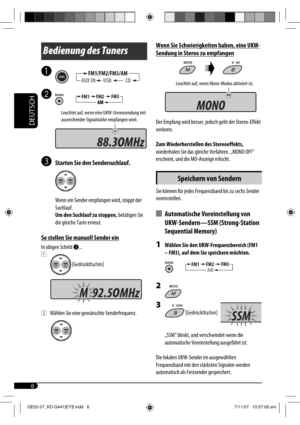 Bedienung des tuners, Speichern von sendern | JVC KD-G441 User Manual | Page 30 / 74