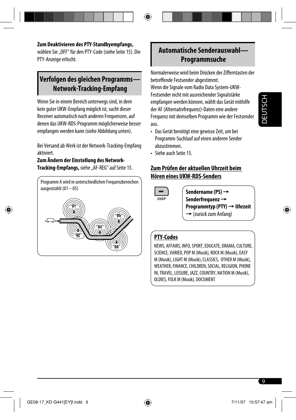 Automatische senderauswahl— programmsuche, Deutsch | JVC KD-G441 User Manual | Page 33 / 74
