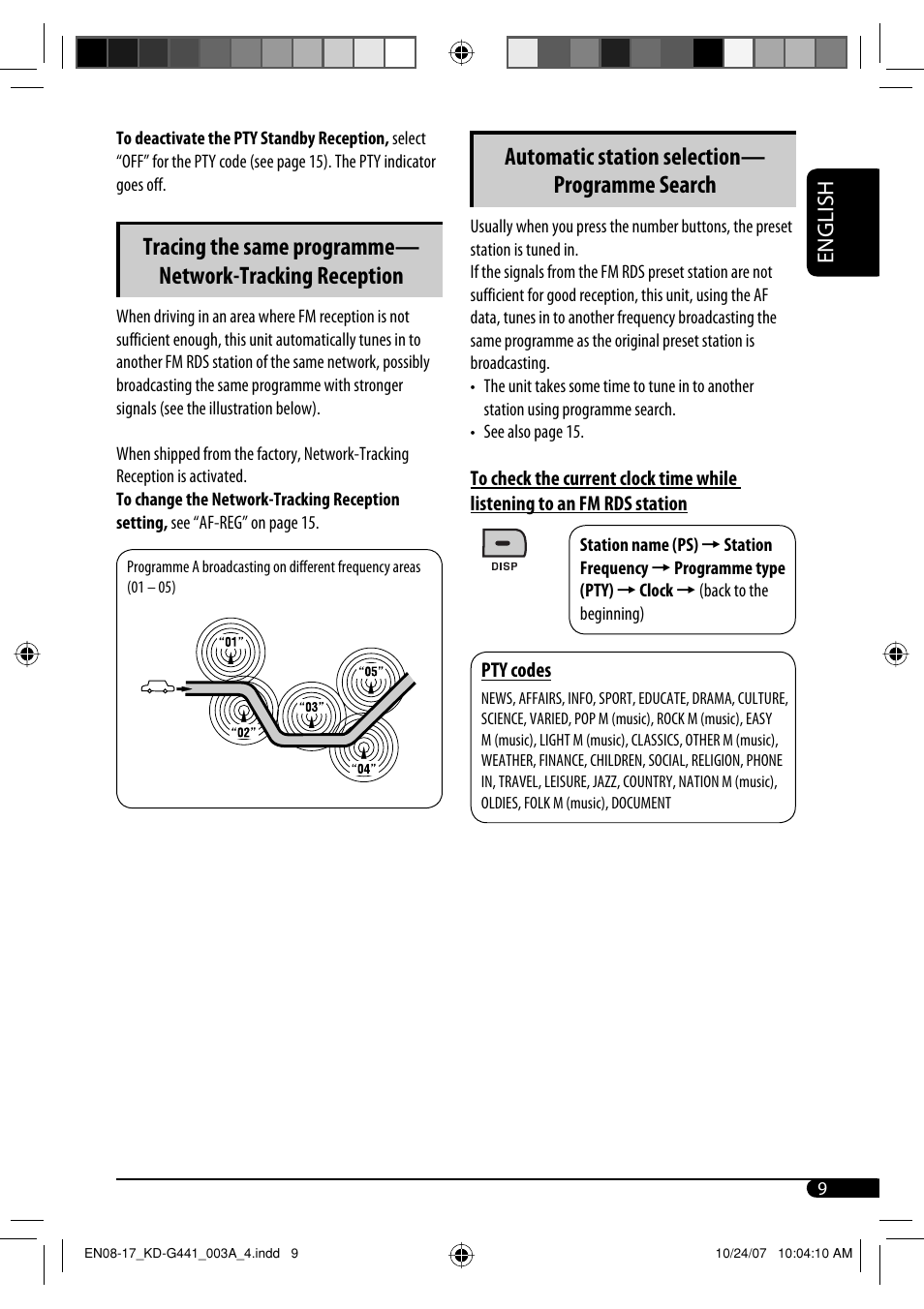 Automatic station selection— programme search, English | JVC KD-G441 User Manual | Page 9 / 74