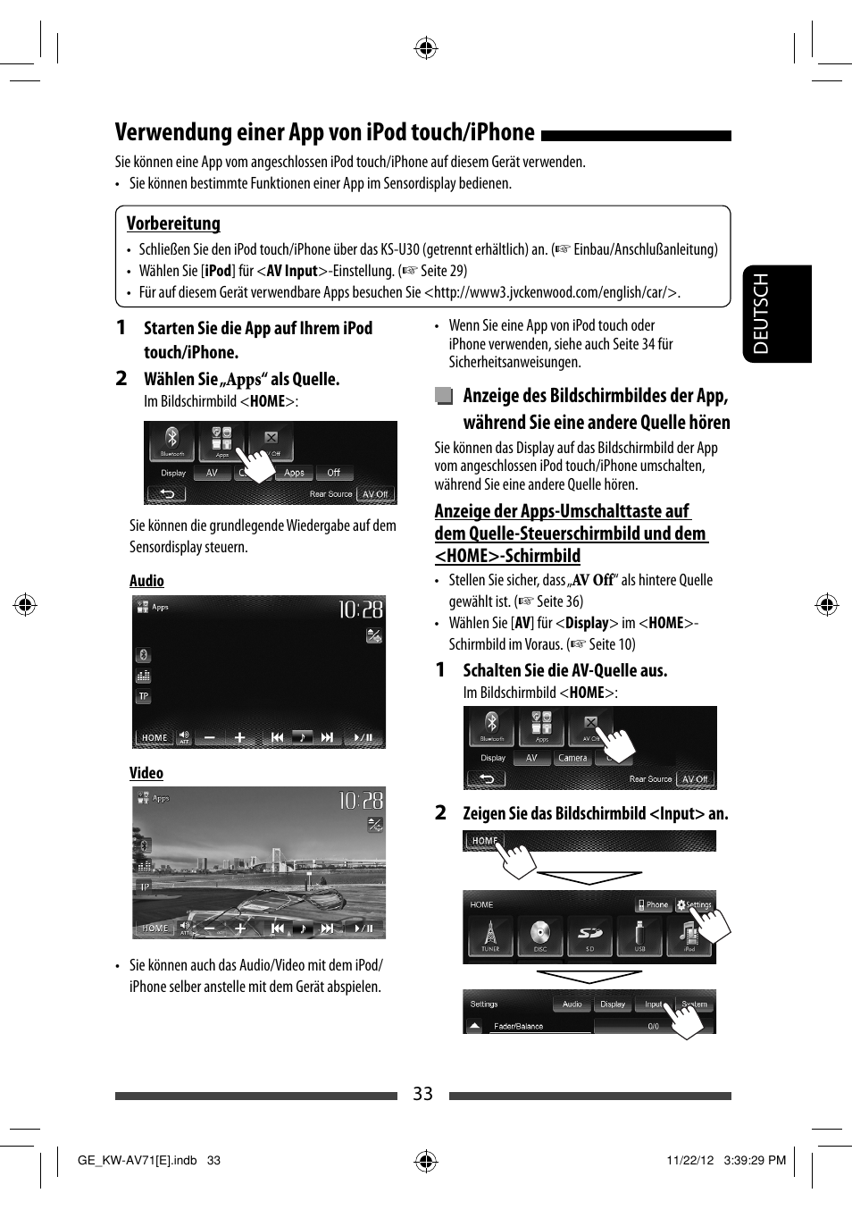Verwendung einer app von ipod touch/iphone | JVC KW-AV71BT User Manual | Page 103 / 285