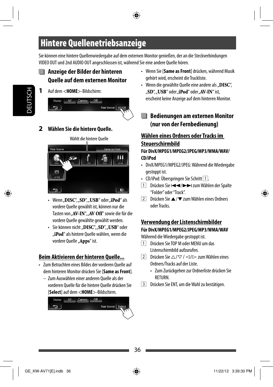 Hintere quellenetriebsanzeige | JVC KW-AV71BT User Manual | Page 106 / 285