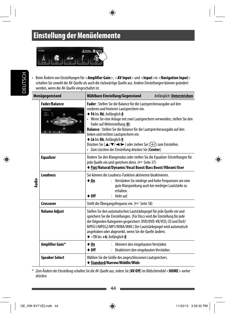 Einstellung der menüelemente | JVC KW-AV71BT User Manual | Page 114 / 285