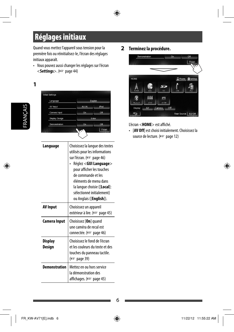 Réglages initiaux | JVC KW-AV71BT User Manual | Page 146 / 285