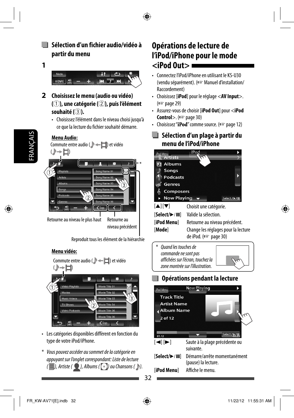 Opérations pendant la lecture | JVC KW-AV71BT User Manual | Page 172 / 285