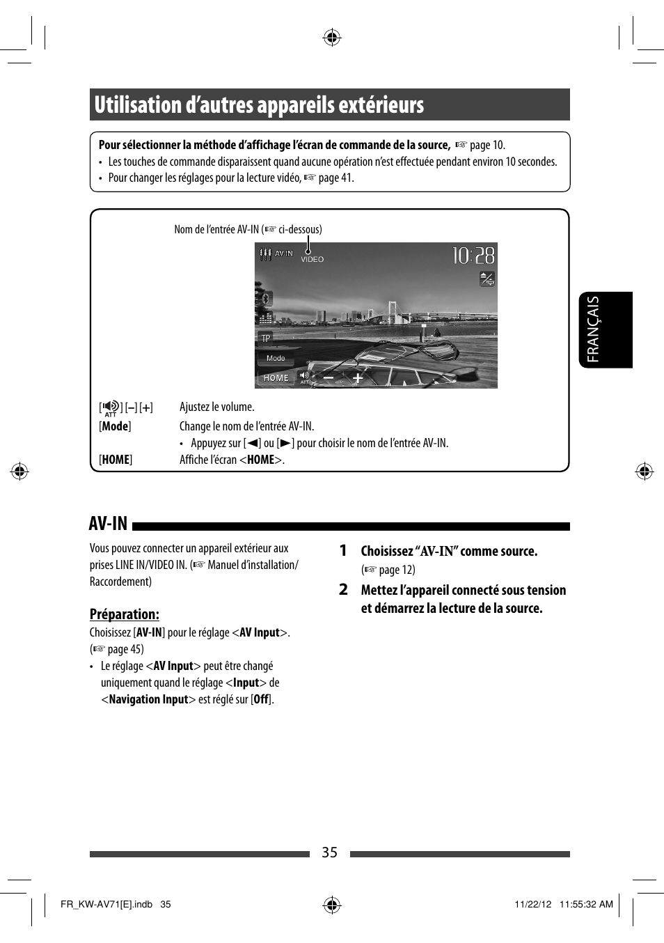 Utilisation d’autres appareils extérieurs, Av-in | JVC KW-AV71BT User Manual | Page 175 / 285