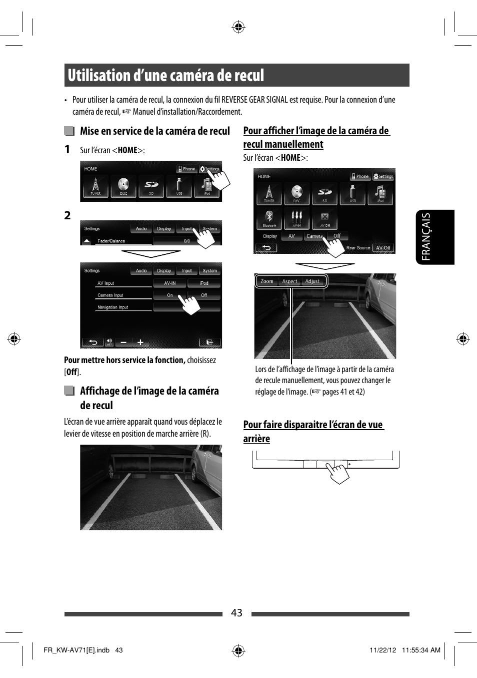 Utilisation d’une caméra de recul | JVC KW-AV71BT User Manual | Page 183 / 285