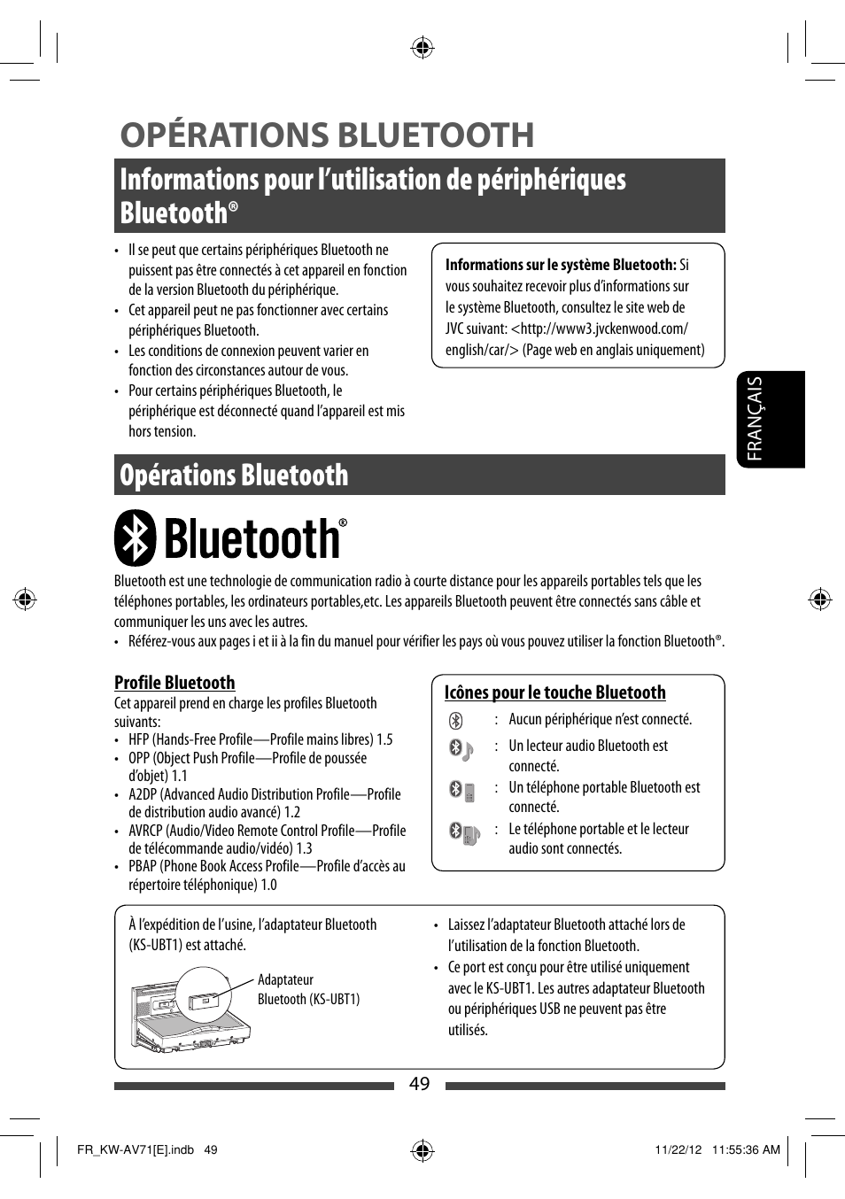 Opérations bluetooth | JVC KW-AV71BT User Manual | Page 189 / 285